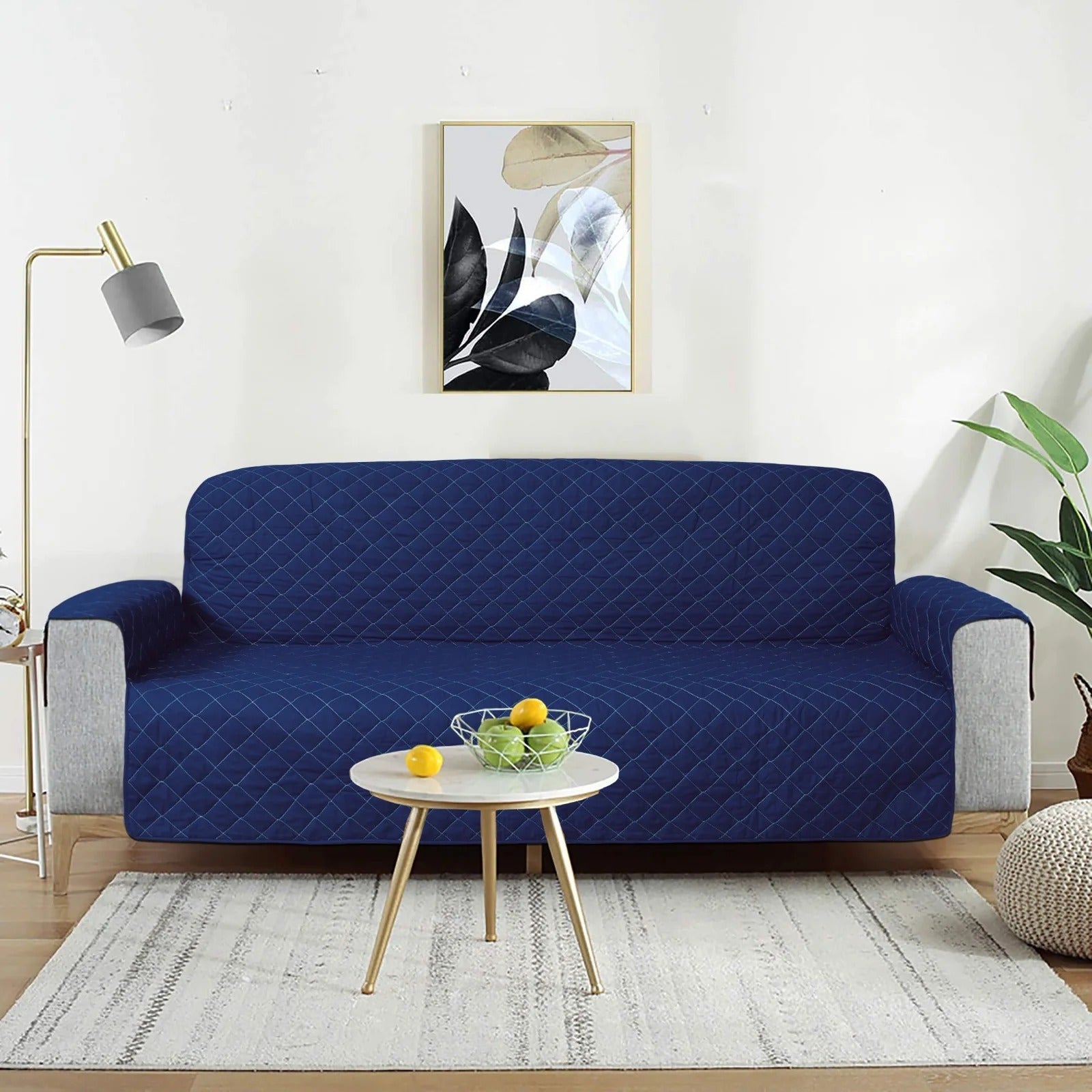 Cotton Quilted Sofa Runner - Sofa Coat Blue