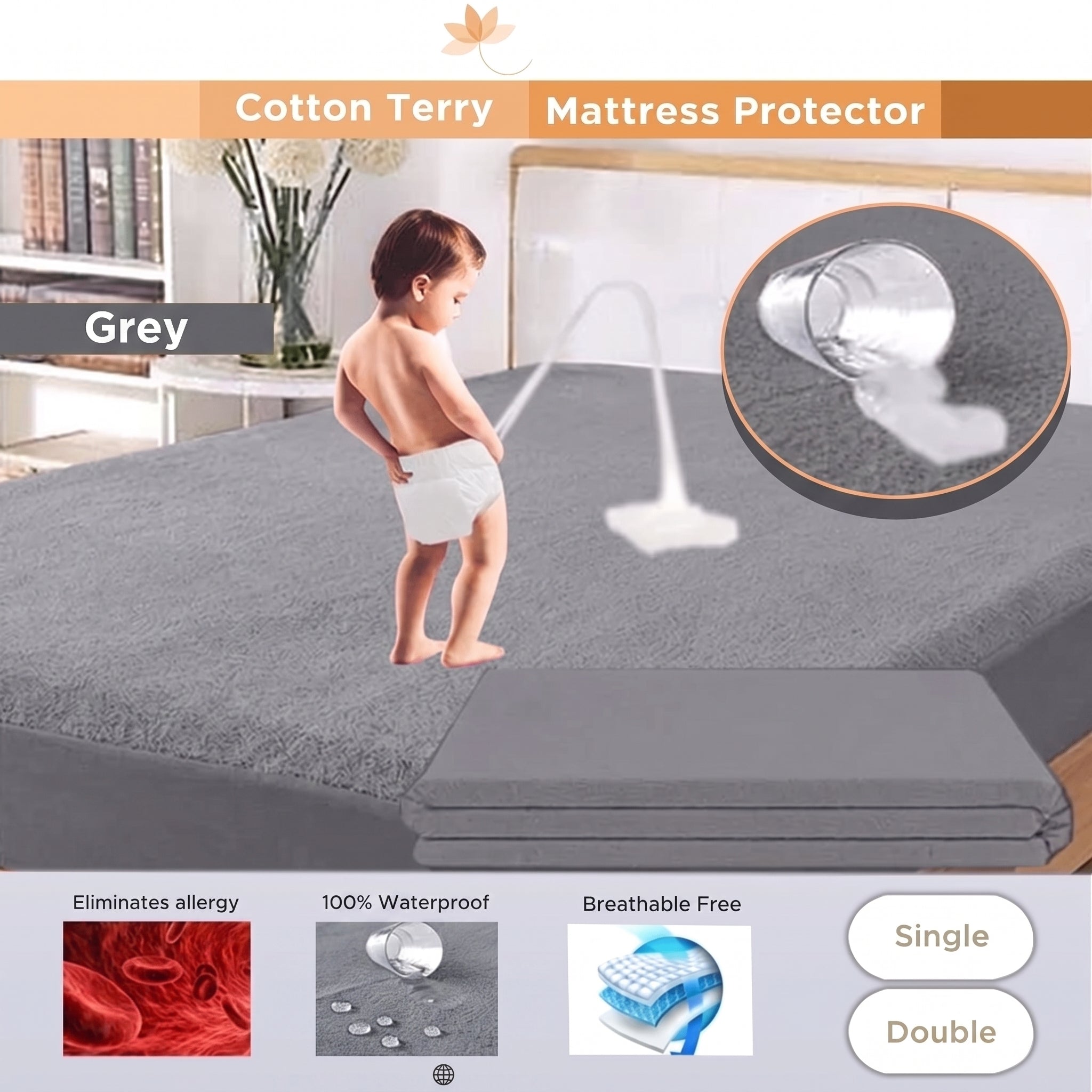 Water Proof Mattress Protector - Grey