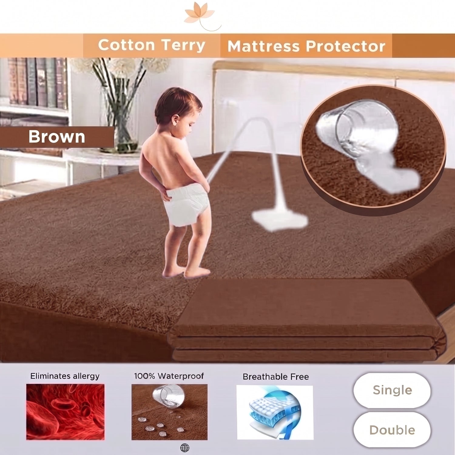 Water Proof Mattress Protector - Brown