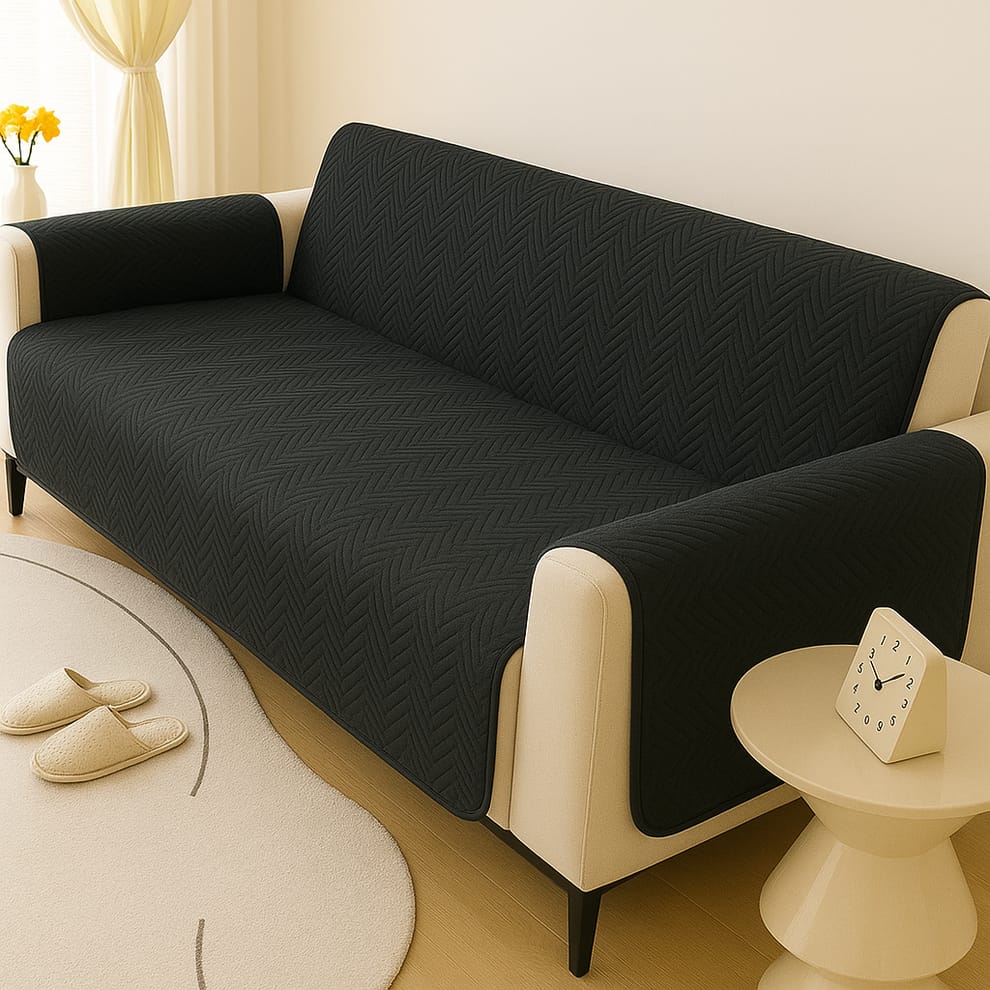 New Cotton Quilted Sofa Cover -Black