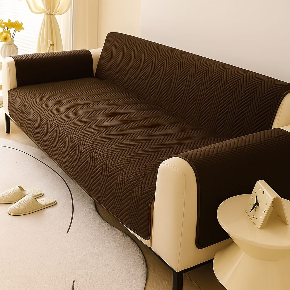 New Cotton Quilted Sofa Cover -Brown