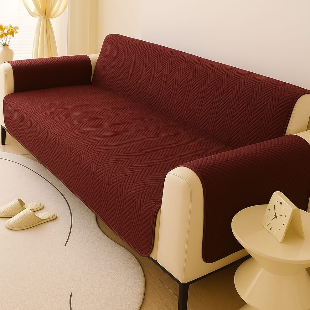 New Cotton Quilted Sofa Cover -Mahroon
