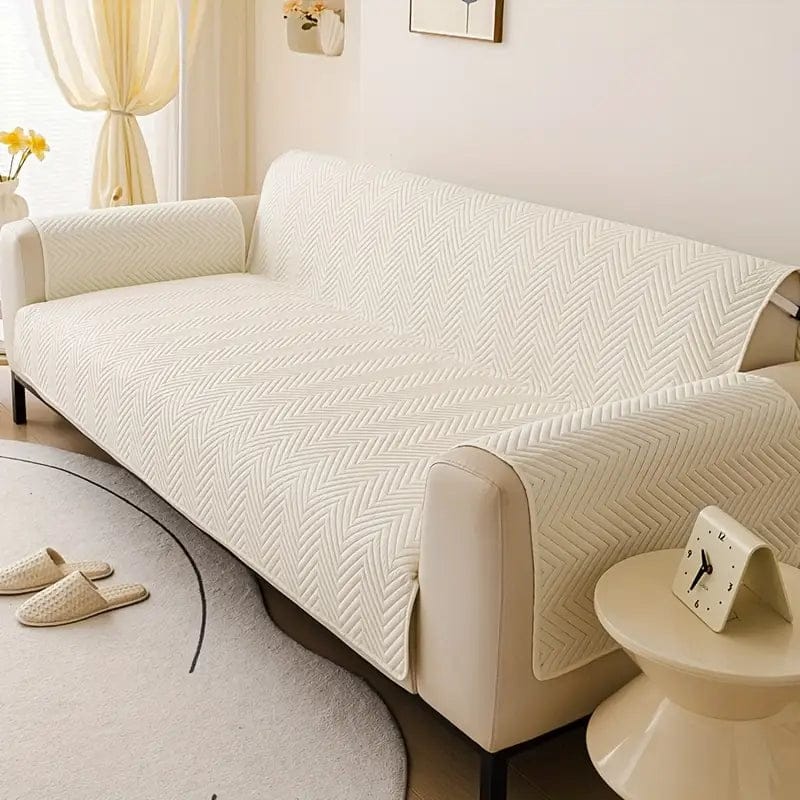 New Cotton Quilted Sofa Cover -White